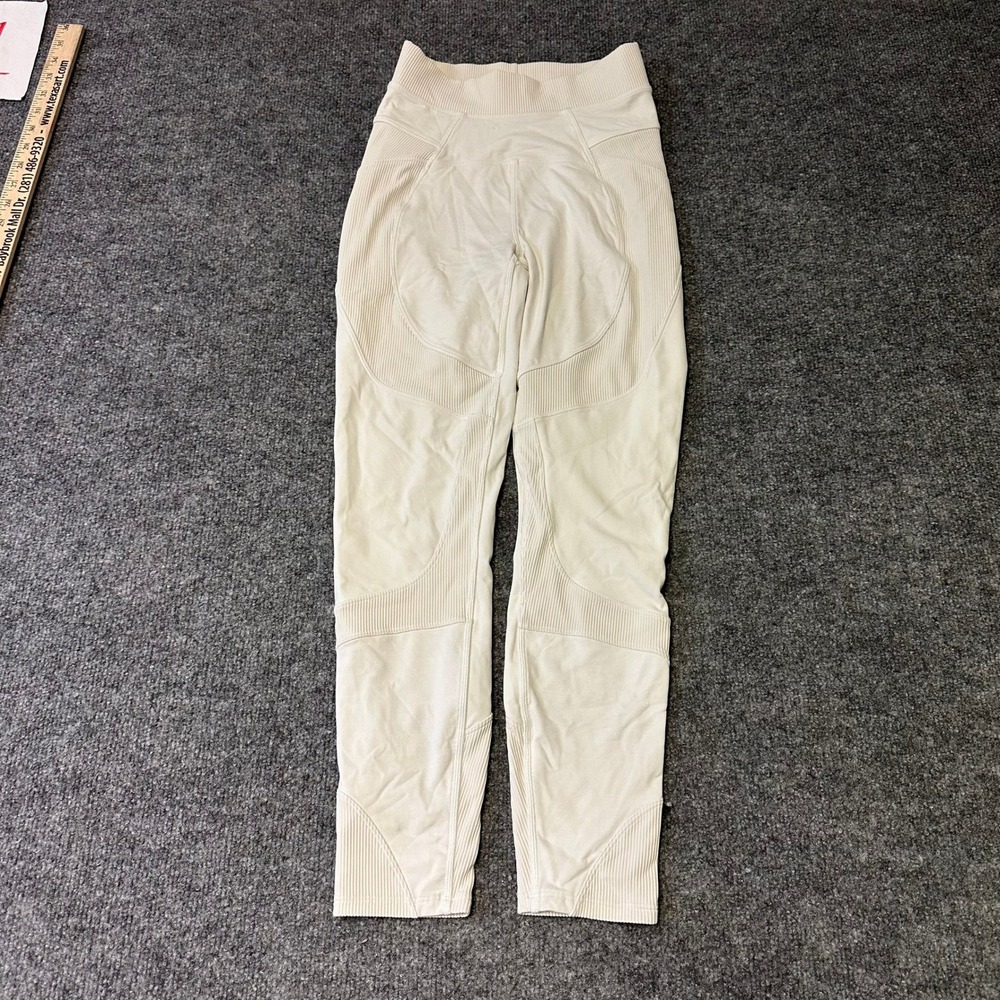 Lululemon Leggings Womens Size 4 Cream Ribbed Panel High Waist Athletic Yoga 27"